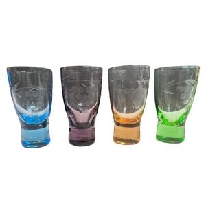 Set‎ of 4 Vintage Grape Etched Design Shot Cordial Salesman Glasses